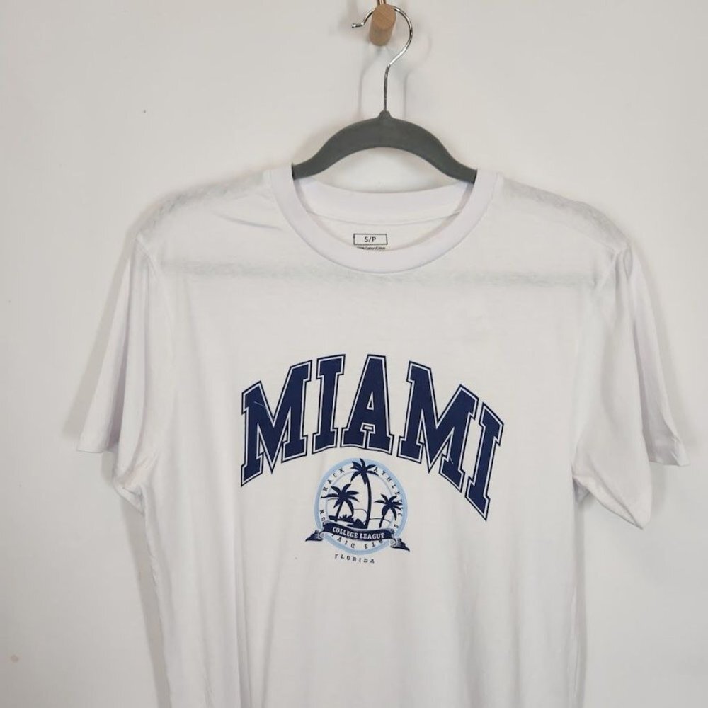 Miami Short Sleeve Crewneck‎ Collegiate Printed Graphic Tee in White - Size S - Picture 2 of 7
